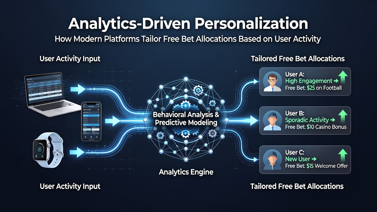 User interface on a betting platform illustrating tailored free bet suggestions derived from activity analytics