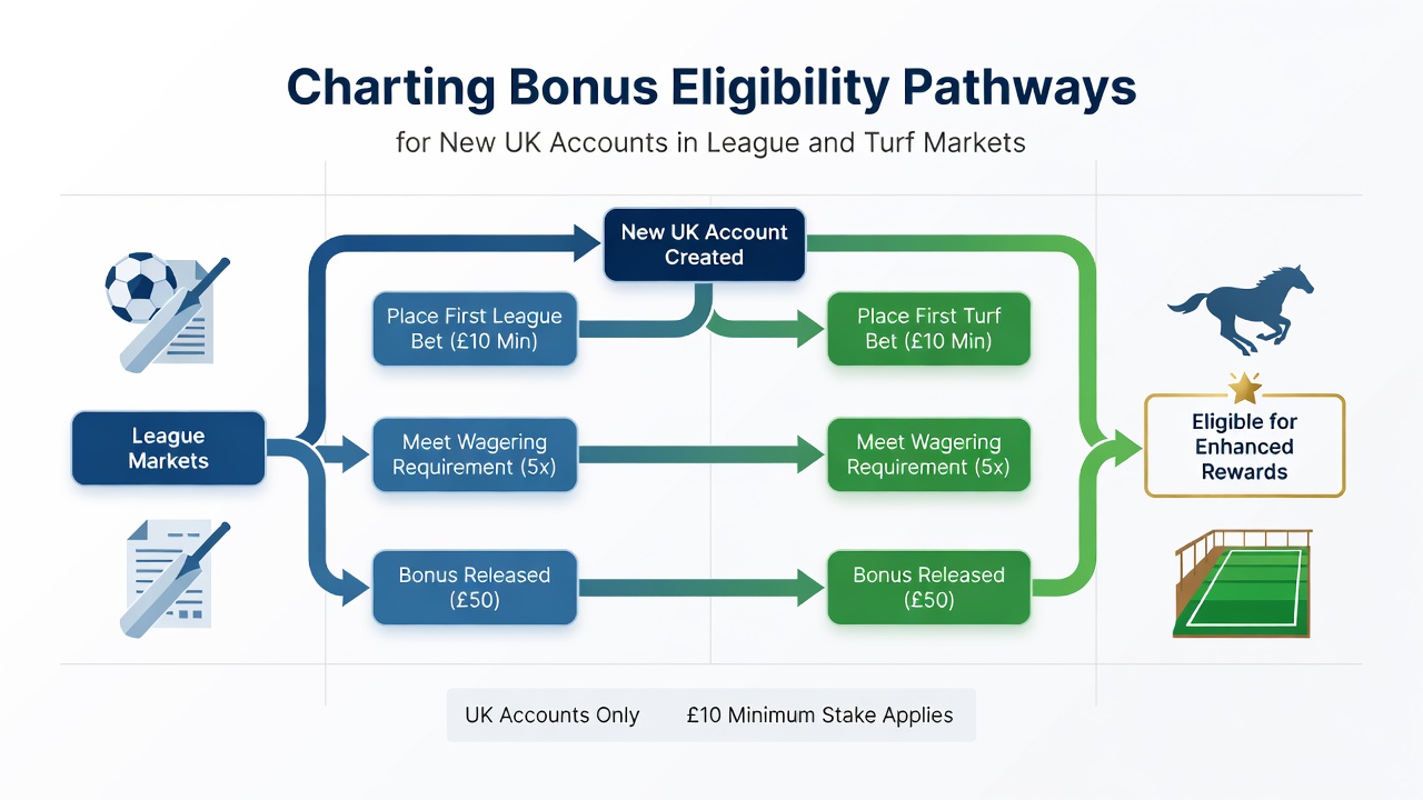Flowchart illustrating deposit activation and wagering requirement stages for new accounts