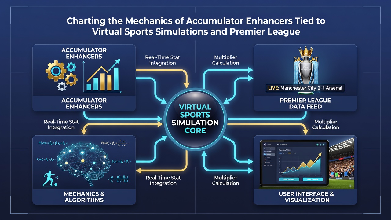 Accumulator enhancer mechanics showing virtual sports and Premier League integration on UK betting platforms