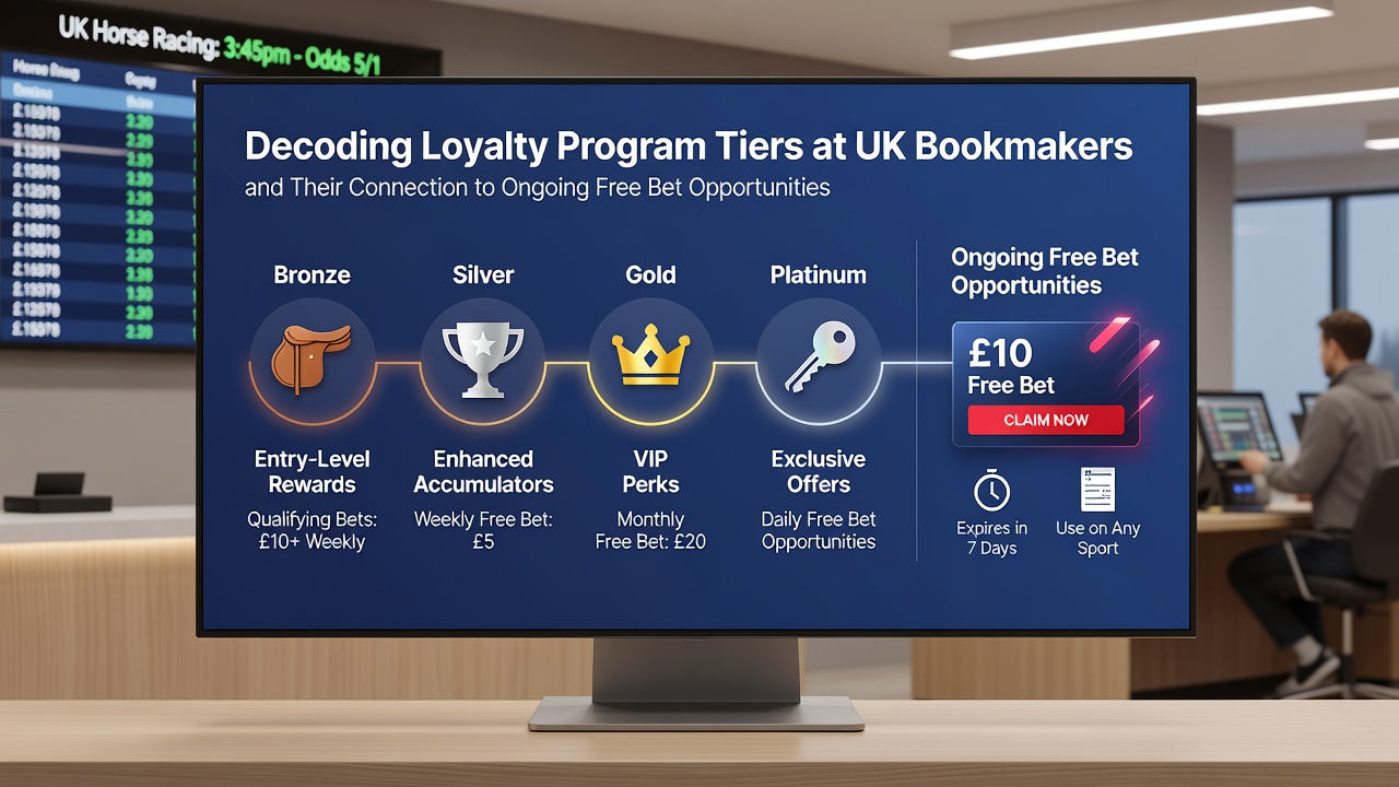 Customer interface displaying free bet credits awarded through loyalty tier progression at a UK bookmaker