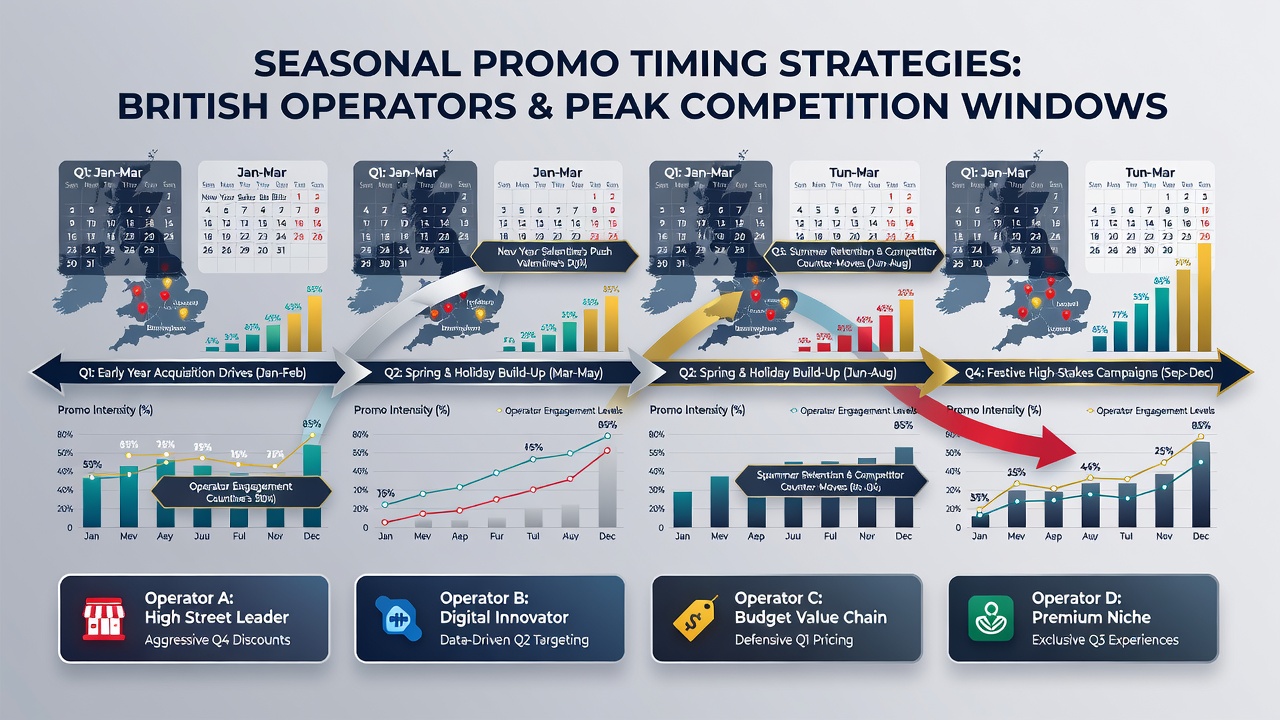 Strategic timeline chart showing British operators' promotion release patterns across summer competition windows