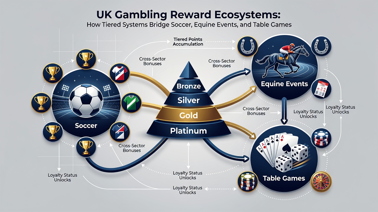 Infographic of loyalty tiers linking football, horse racing and casino table games